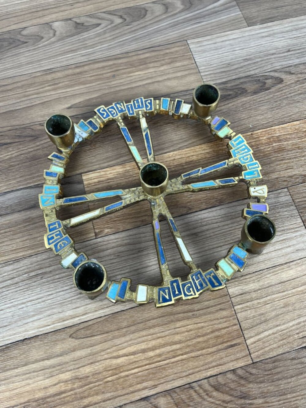 Vtg Terra Sancta Guild Light Shines Brass Enamel Candle Holder - Picture 3 of 9